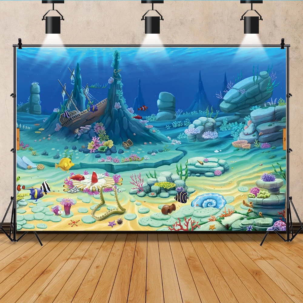 Desenhos animados mundo subaquático peixe criança aniversário fotografia pano de fundo fotográfico chá de fraldas decoração fundos estúdio de fotos