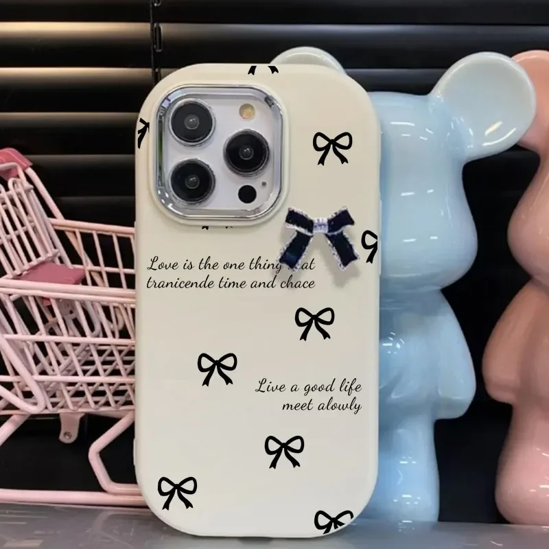 Case For iPhone 16E 16 15 Plus 14 13 12 11 Pro Max X XS XR 7 8 Plus SE 4 cover 3D bowknot Cute Fashion