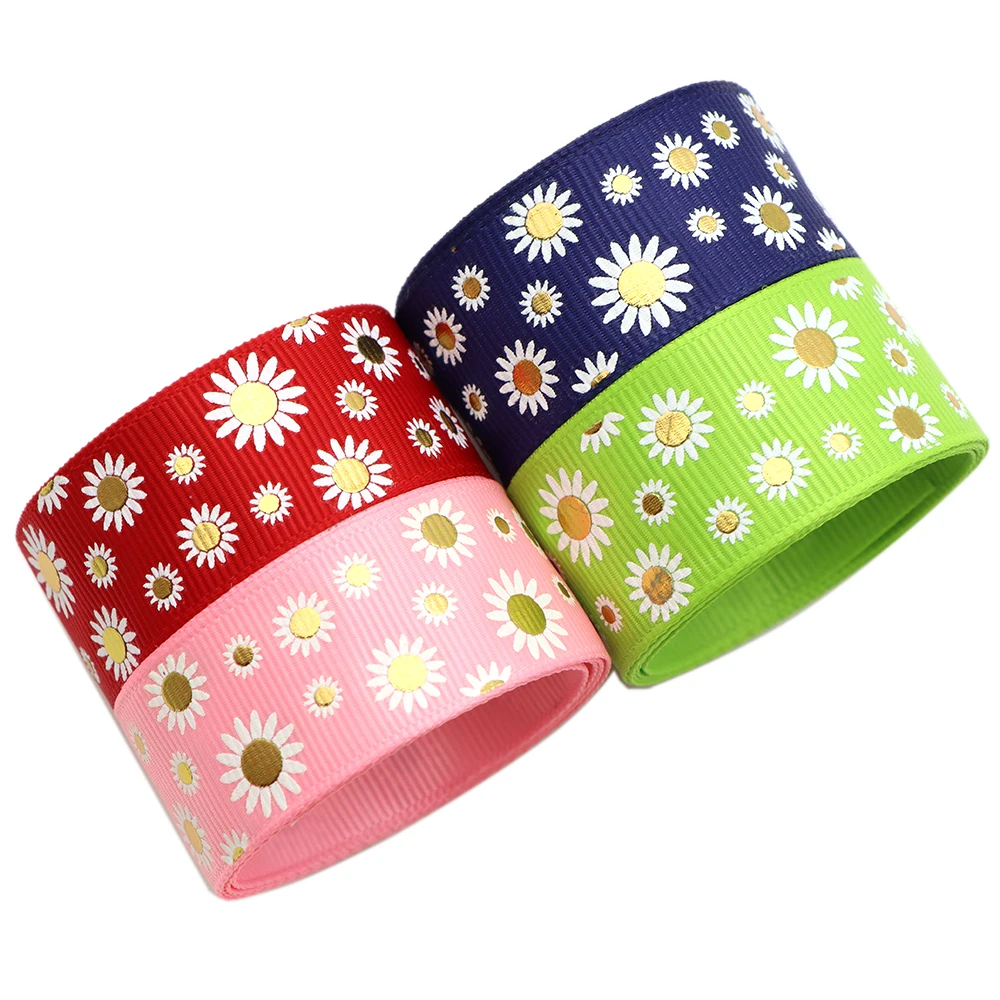 1 Rollo, 0.86 Pulgadas/22 mm X 5 Yardas/rollo Cinta de Grosgrain con Diseño de Margaritas