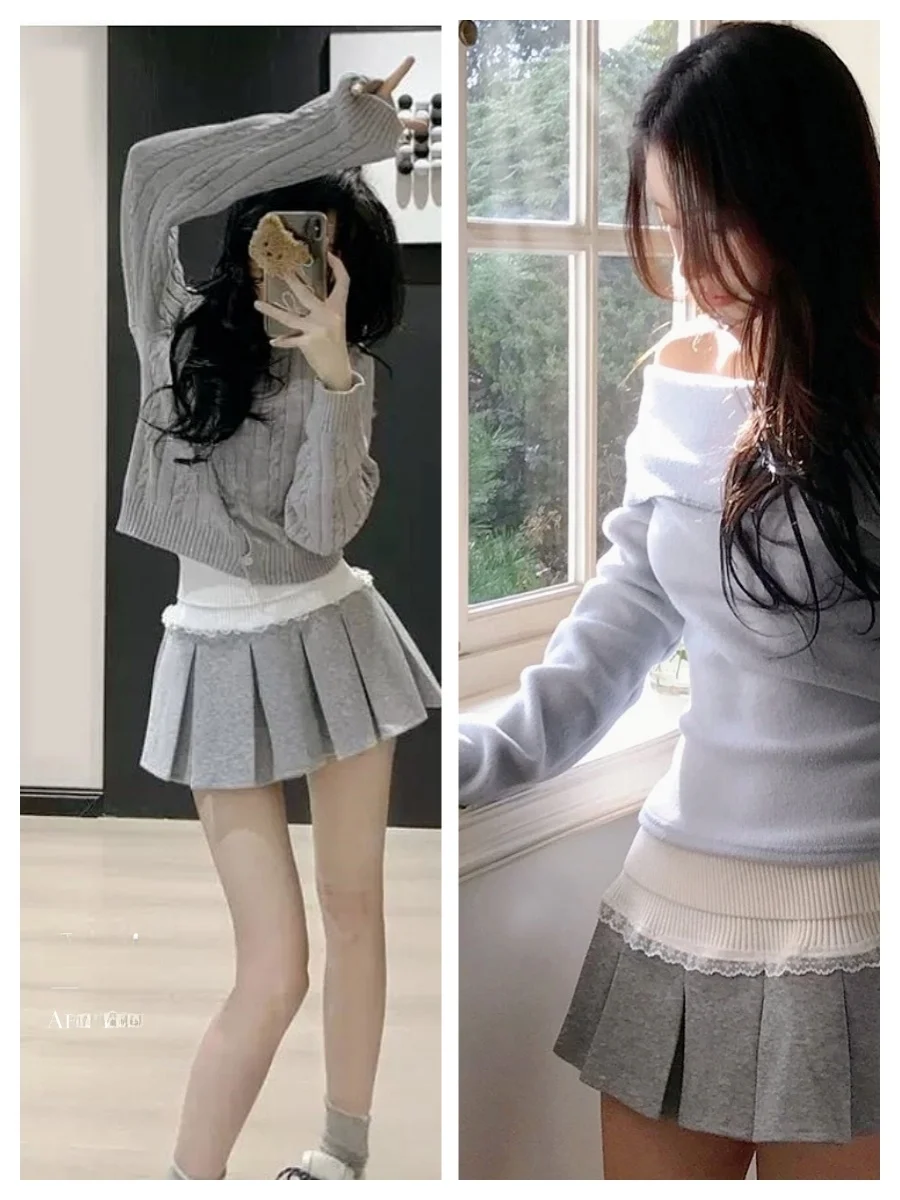 

High Waist A-Line Skirt for Women Spring Summer 2025 plus Size College Sle Pleated ort Skirt Versatile Slimming