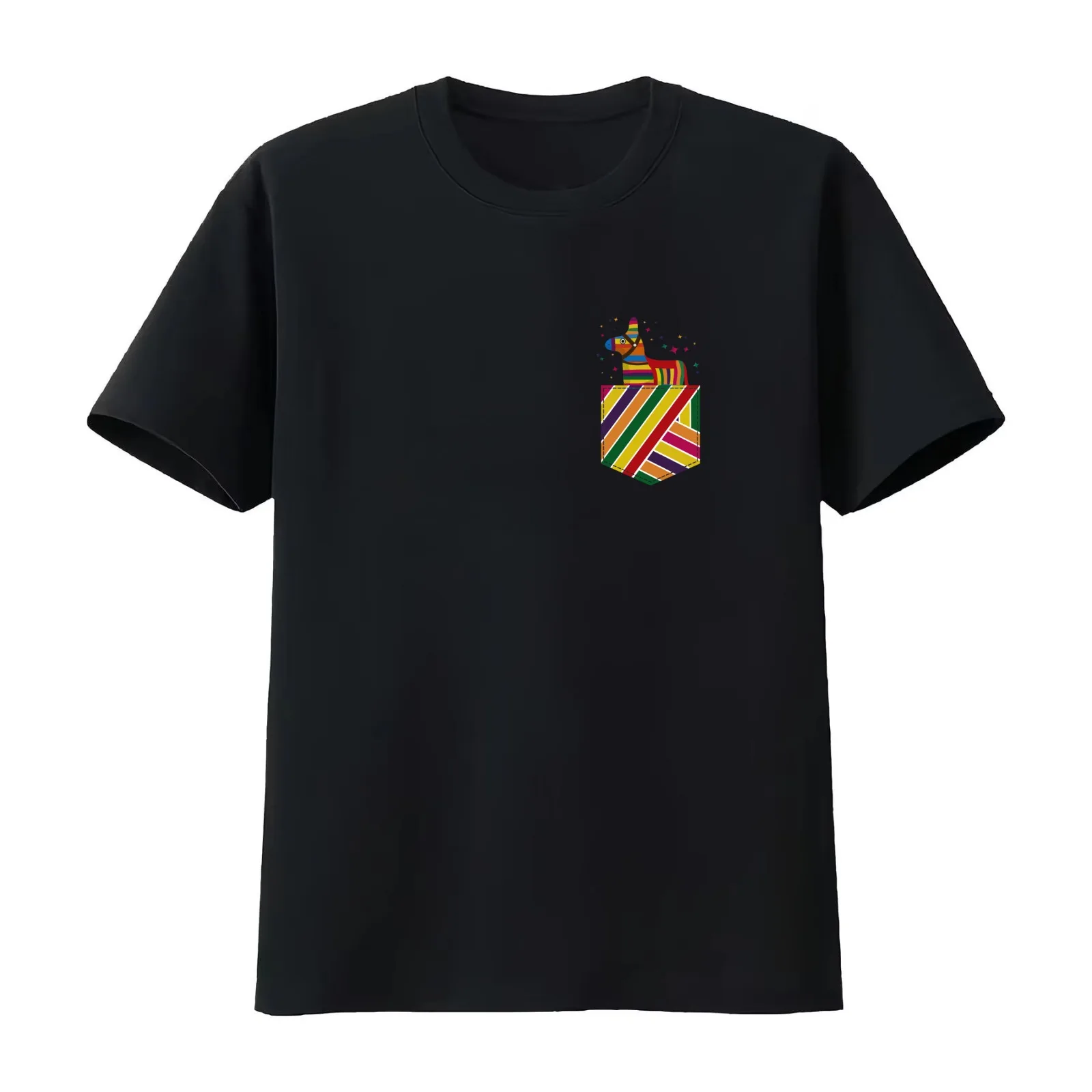 Pinata Blanket Pocket Serape Mexican Fiesta Party T-Shirt Summer Casual Cotton Tee Oversized Streetwear Tops Unisex Men Women