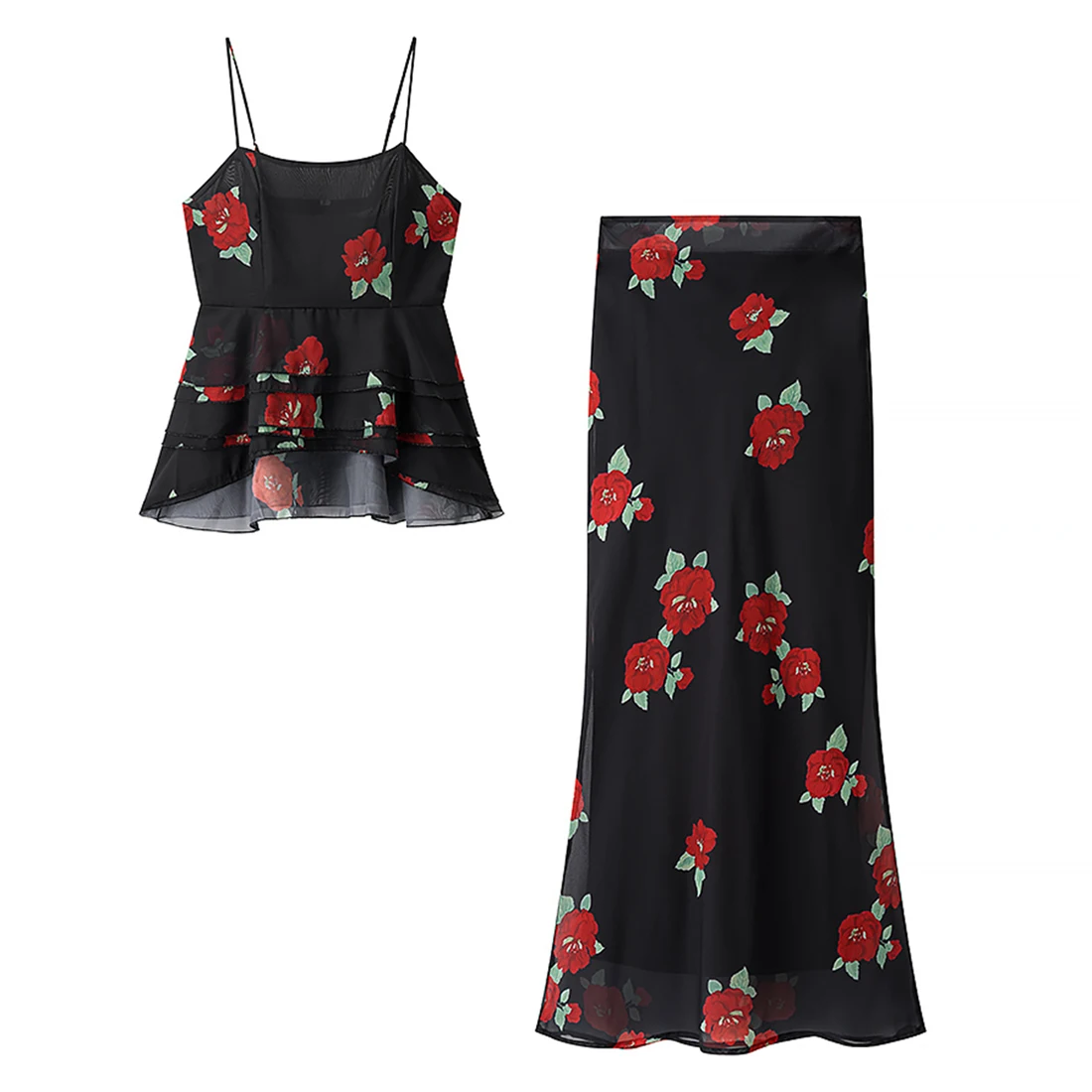 

2025 Women's Halter Set Casual Printed round Neck Top Vest High-Waisted Skirt Ensemble