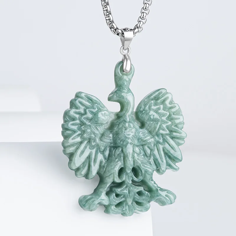 

Jia Le/Hand-carved/ 925 Silver Inlaid Jade Eagle of Liberty Necklace Pendant Fine Jewelry Accessories Men and Women Couple Gifts