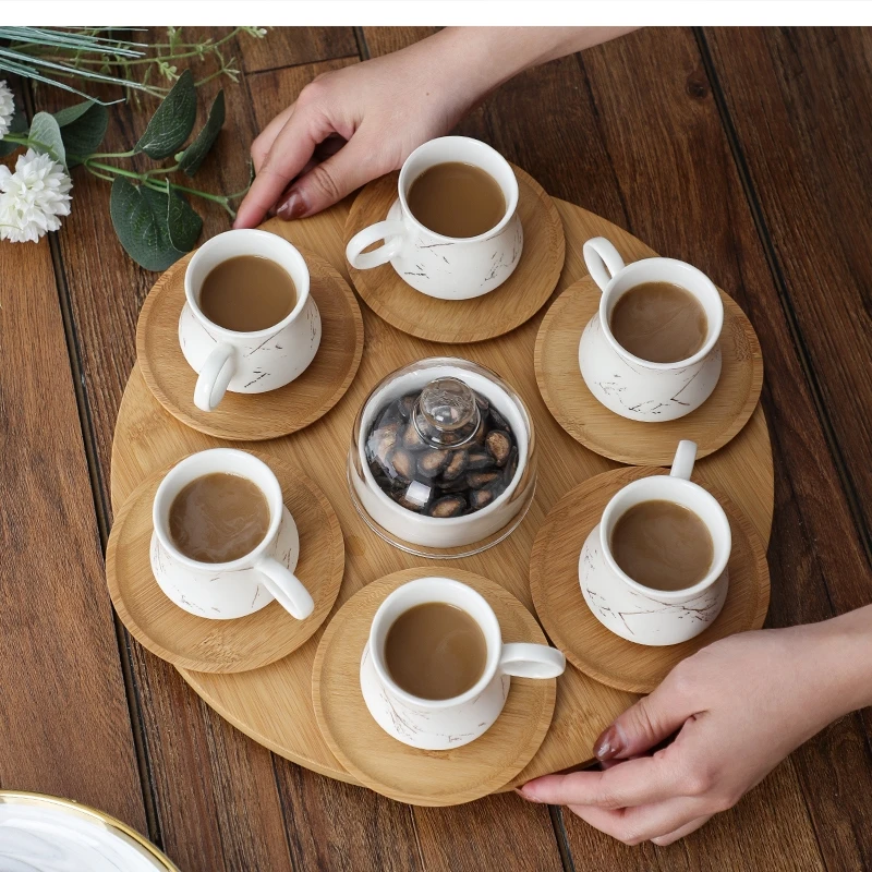 ceramic 7-piece coffee mug and saucer with bamboo tray European Mini espresso 80ml mugs cups set for home use