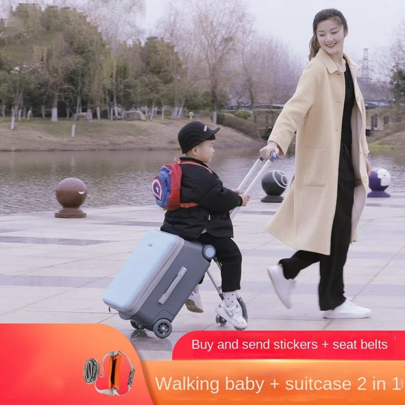 Walking Suitcase Can Sit and Ride Luggage With Brakes Baby Stroller 20 Inch Boarding Box Boys and Girls Travelling Case 어린이 수하물