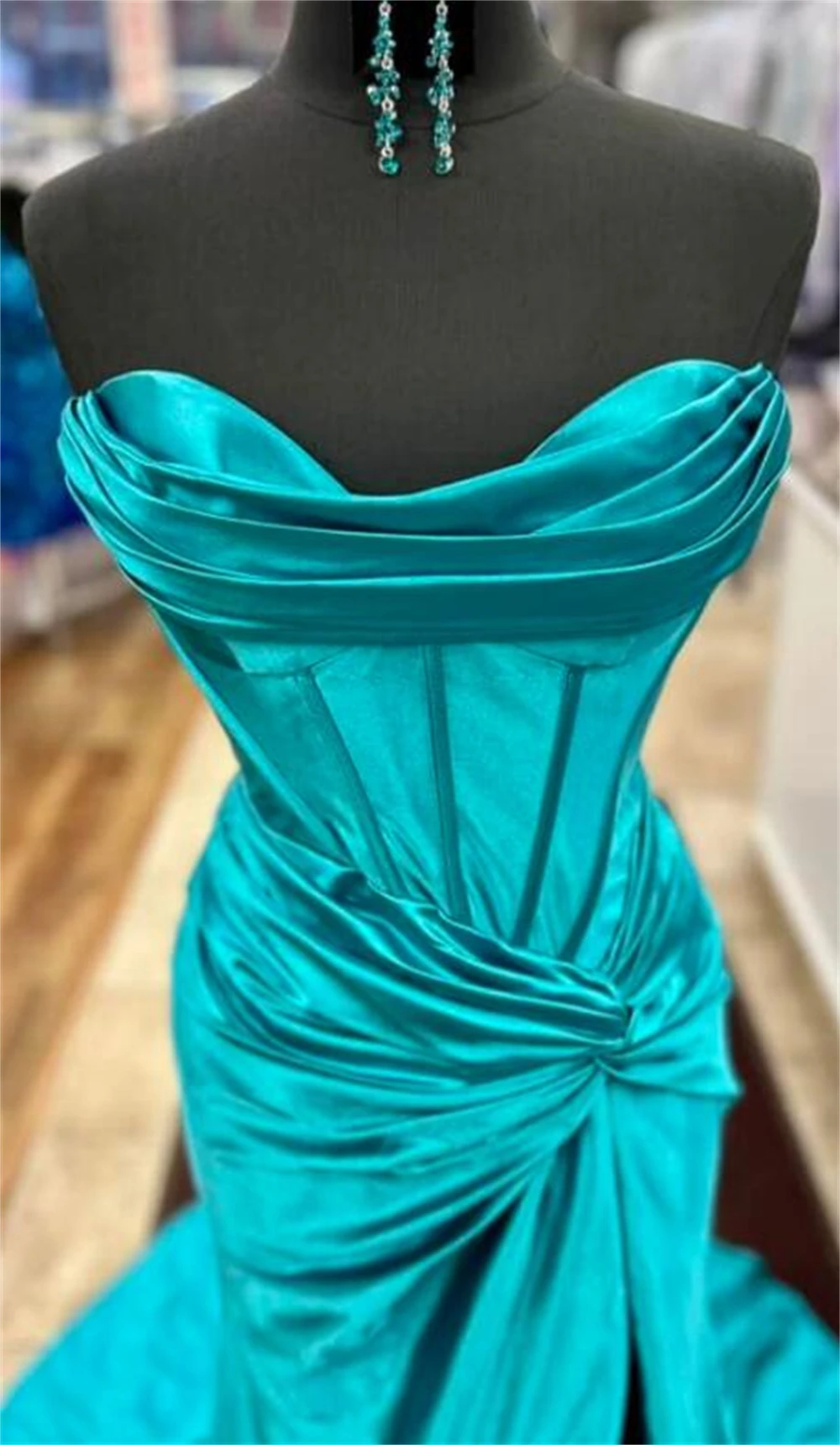 Strapless Corset Pleated Mermaid Prom Dresses With Split Side Satin Formal Party Backless Lace-up Long Ball Gowns for Women