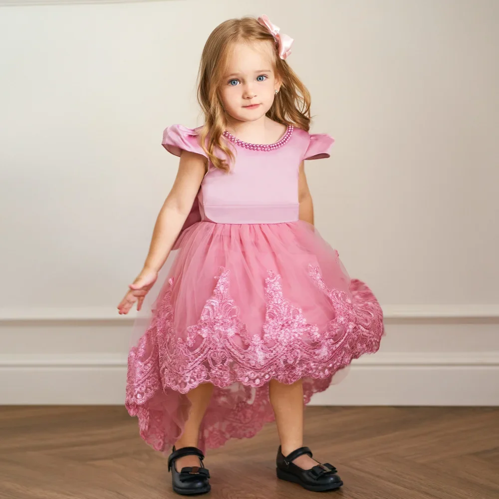 Toddler Baby Girls 1st Birthday White Baptism Dress Infant Bow Lace Wedding Party Dresses 0-5Y Kids Girl Trail Princess Clothes