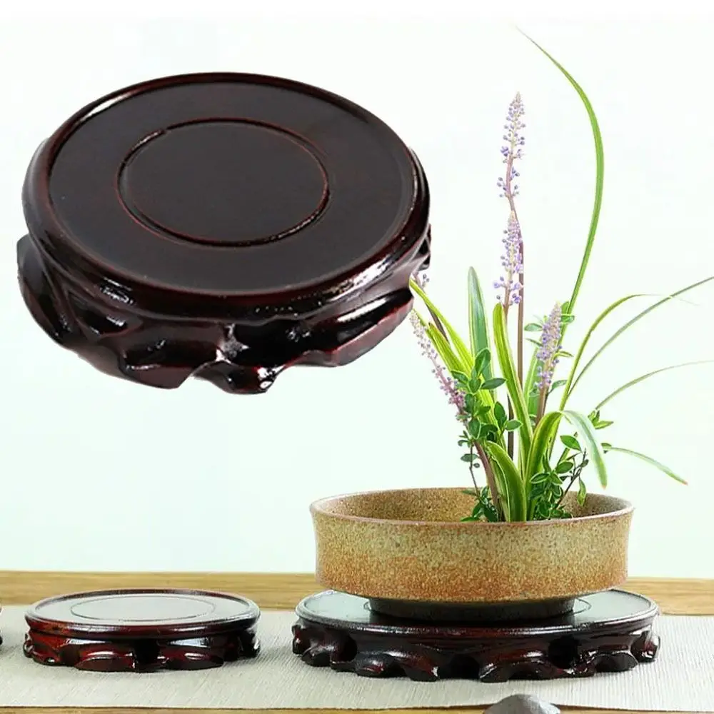 Durable Wooden Planters Stand Round Pot Trays Plant Caddy Stand Ornaments Display Fish Tank Vase Seat Flower Pot Tray