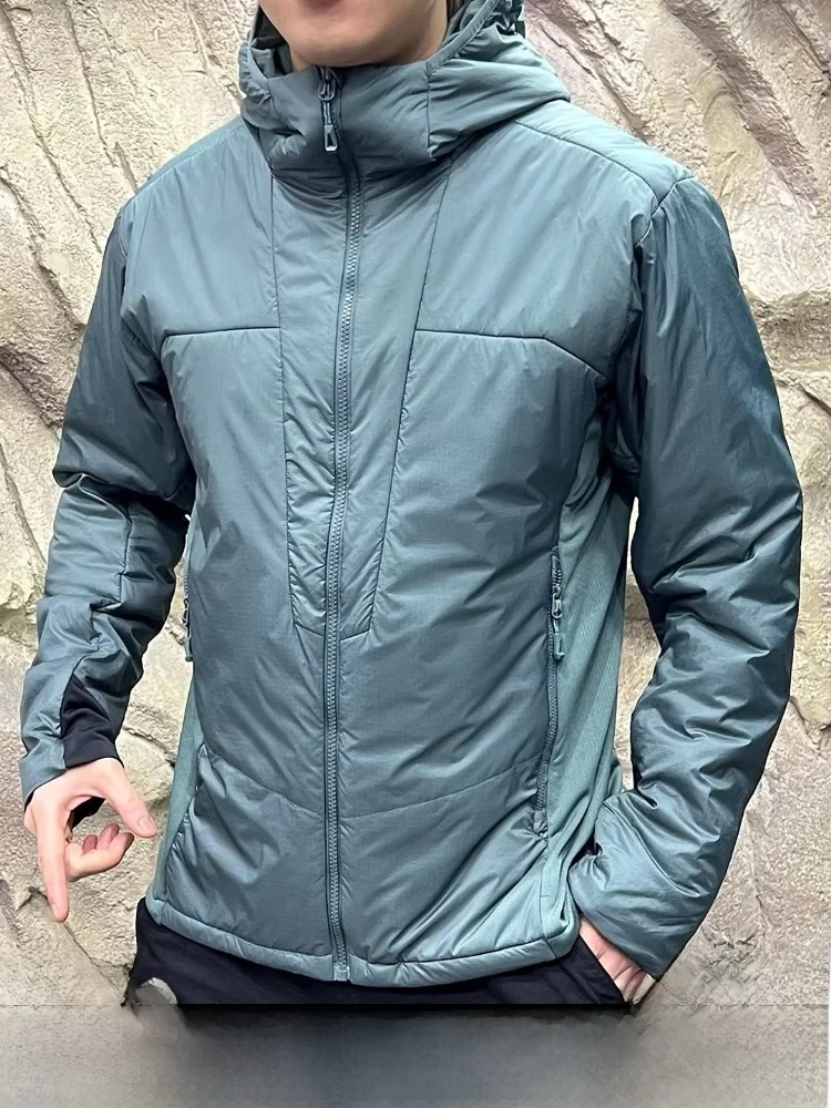 

Outdoor Men's Cotton Jaet Hooded Sportswear Warmth Contrast Color Splicing Design Youth Faion Long Sve Stand Fit