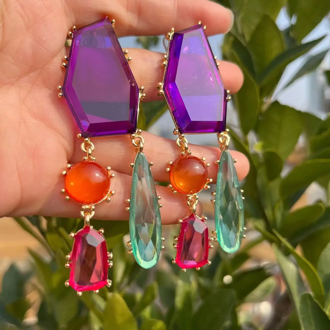 2024 New Colorful Resin Dangle Long Tassel Earrings Jewelry