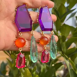 2024 New Colorful Resin Dangle Long Tassel Earrings Jewelry