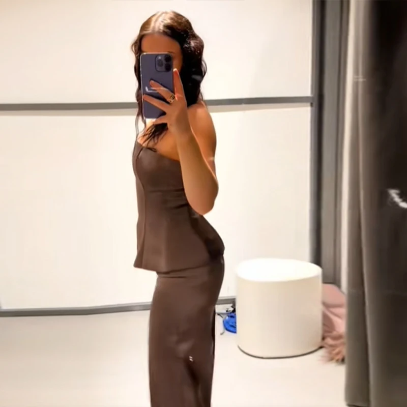 Zaza فاخر مثير الساتان أعلى بانت مجموعات للنساء حمالة الخصر النحيف سترة عارضة الصلبة السراويل 2025 جديد سيدة الخريف وتتسابق #4