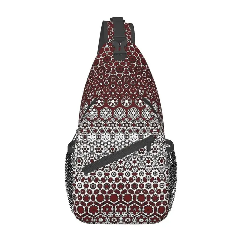 Maroon Sindhi Ajrak Pattern Design Sling Crossbody Chest Bag Men Tradition Pakistan Art Shoulder Backpack for Travel Cycling