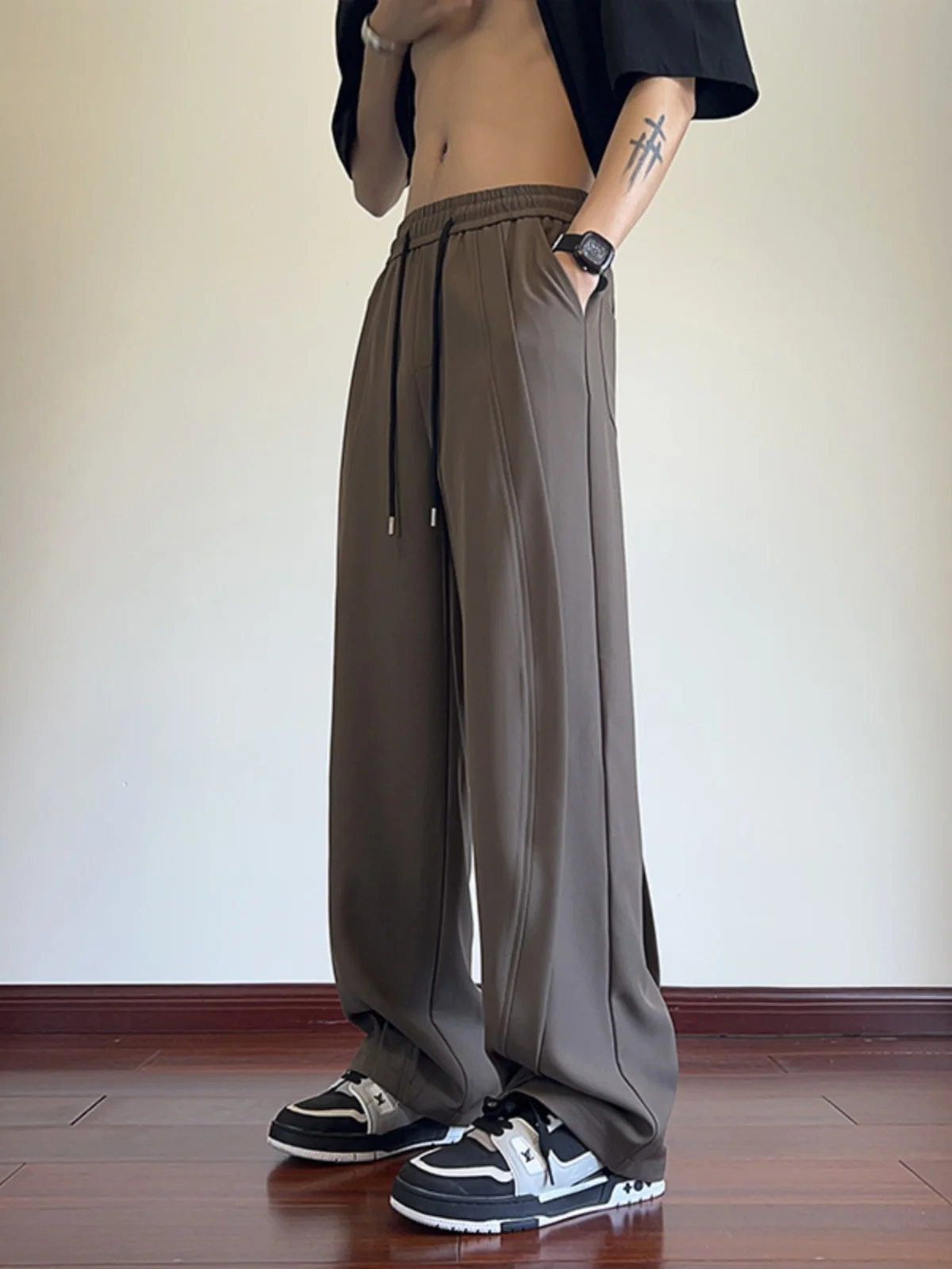 

Ice Silk Men's Summer Thin Straight Leg Casual Pants Drapey Loose Fit Faionable Brand Anti-Wrinkle Youthful Sle Basic Color