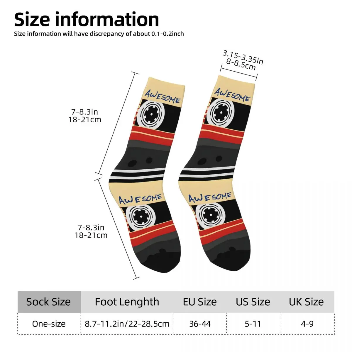 Funny Crazy Sock for Men Awesome Mixtape Tape Music Hip Hop Harajuku Happy Pattern Printed Boys Crew Sock Casual Gift