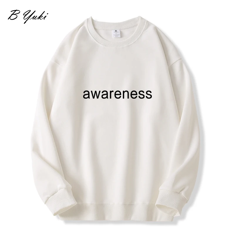 Blessyuki Awareness Letter Print Hoodies Women Autumn Winter Casual Simple O-neck Thin Pullover Ladies Basic Cotton Harajuku Top