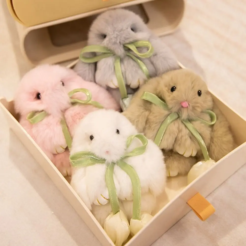 Lovely PP Cotton Tulip Rabbit Keychain Cute Cartoon Pendant Key Ring Kawaii Cartoon Bunny Keyring Hanging Ornaments