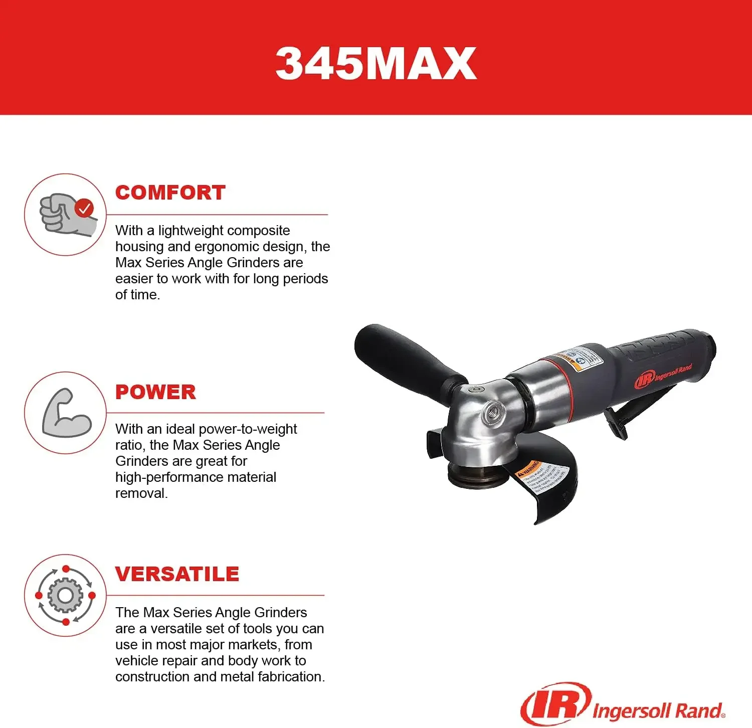 Amoladora angular de aire Ingersoll Rand 345MAX de 5 pulgadas, azul/plata