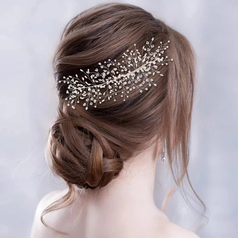 Ceramic Flowers Wedding Headbands for Bride Crystal Pearls Hairbands Women Hairpins Bridal Headpiece Hair Jewelry Accessories