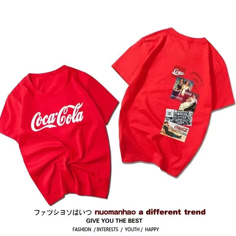 Nueva Camiseta de Manga Corta Coca Cola Colaborativa con Fanta y Sprite, Unisex, para Parejas, de Algodón, Estilo Casual de Verano, con Estampado, Nueva Colección 2026