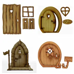 Miniature Fairy Gnome Door Figurines Vintage Wooden Elf Home Fairy Elf Door Kit For Yard Art Garden Tree Sculpture Statues Decor