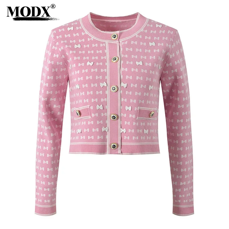 [modx] Autumn Top 2024 New Design Sense Niche Knit Shirt Appears Slim Round Neck Long Sleeved With Butterfly Bow Opening