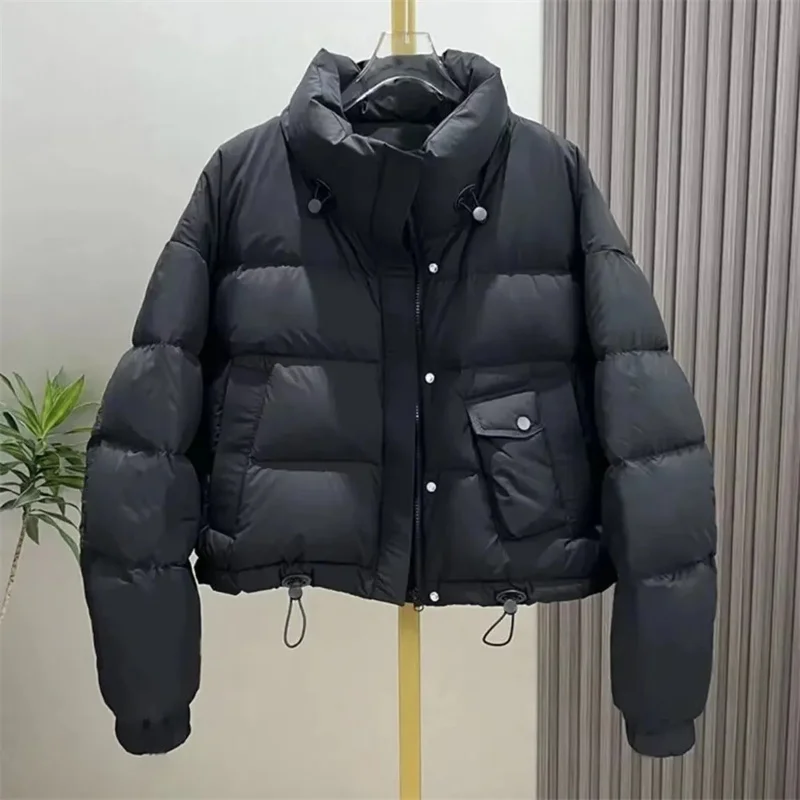 Siyah Parkas kırpma kabarık mont kadın moda kore kış ince kalın sıcak basit şort mont Streetwear tüm maç Chic ceket