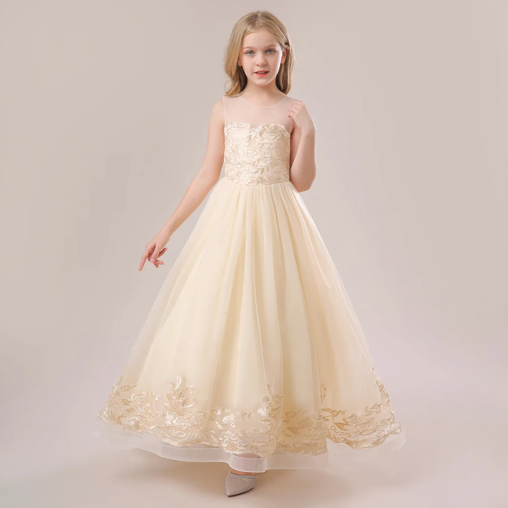 Flower Girl Dresses Fluffy Tulle Round Neck Sleeveless First Communion Birthday  Party Graduation Banquet Children's Clothing