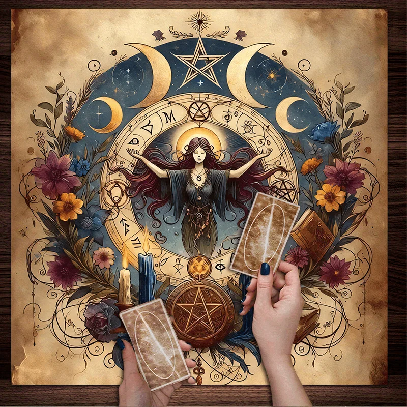 1pc Enchanted Celestial Mystical Square Tablecloth, Card Reading Mat, Table Decor, Wall Hanging Tapestry, Home & Room Decor