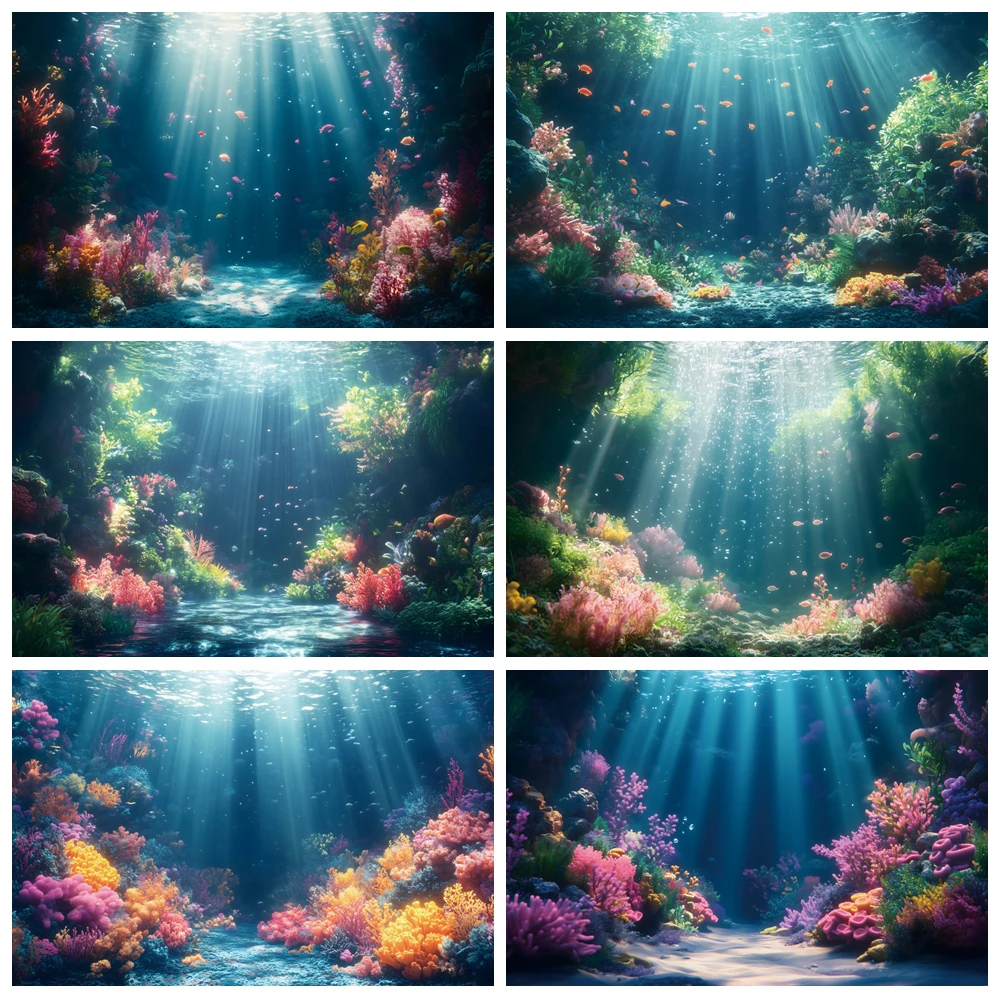 Underwater World Backdrop For Photography Ocean Undersea Coral Aquarium Fish Tank Kids Birthday Party Photocall Background Decor