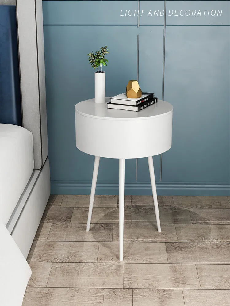Mesita de noche para niños con caja redonda blanca y negra moderna de diseño simple para dormitorio
