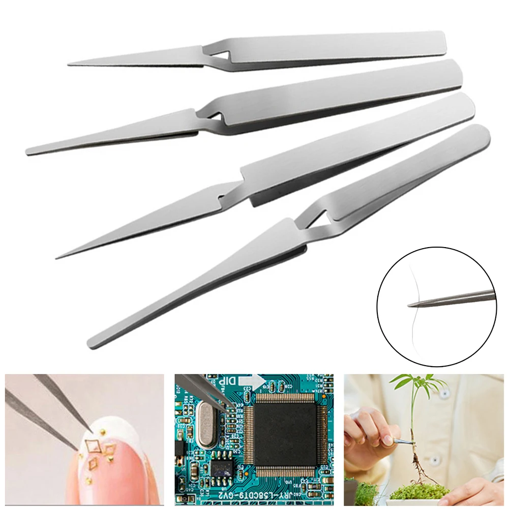 Fixed Self-Locking Inverse Tweezers In Stainless Steel Reverse Action Clamp For Small Parts Circuit Board And Phone Maintenance