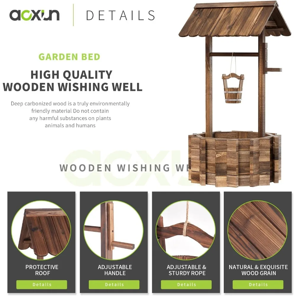 กระถางต้นไม้ทรงบ่อน้ำไม้แบบอัพเกรด, ของตกแต่งสวนกลางแจ้งสไตล์เรียบง่าย, ถังแขวน, ของตกแต่งสวนและลานบ้าน