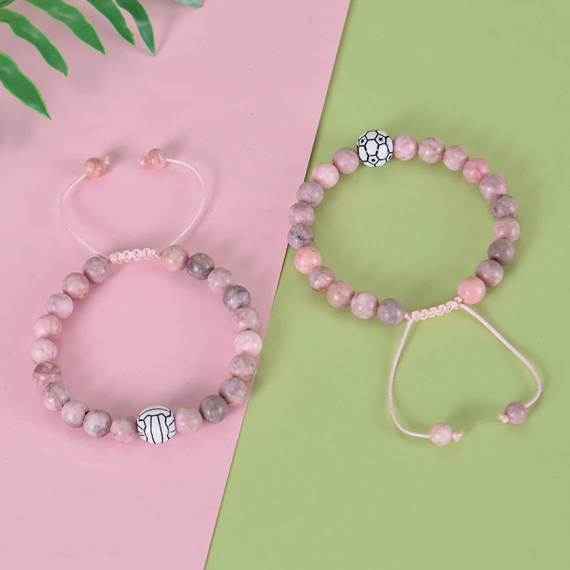 الكرة اللينة/الكرة الطائرة/كرة القدم/كرة السلة/سوار التنس هدايا للفتيات في سن المراهقة قابل للتعديل الخرز الطبيعي سوار إكسسوارات رياضية