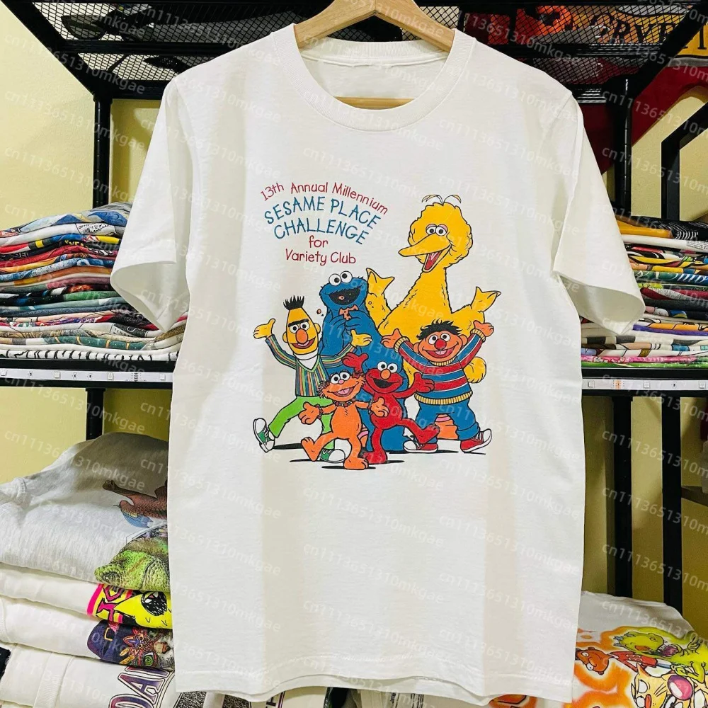 2026 Trendy Cartoon Graphic T-shirt Women Soft Short Sleeve Casual Kids Tees Big Bird Cookie Monster Daily Wear Basic Men's Tops