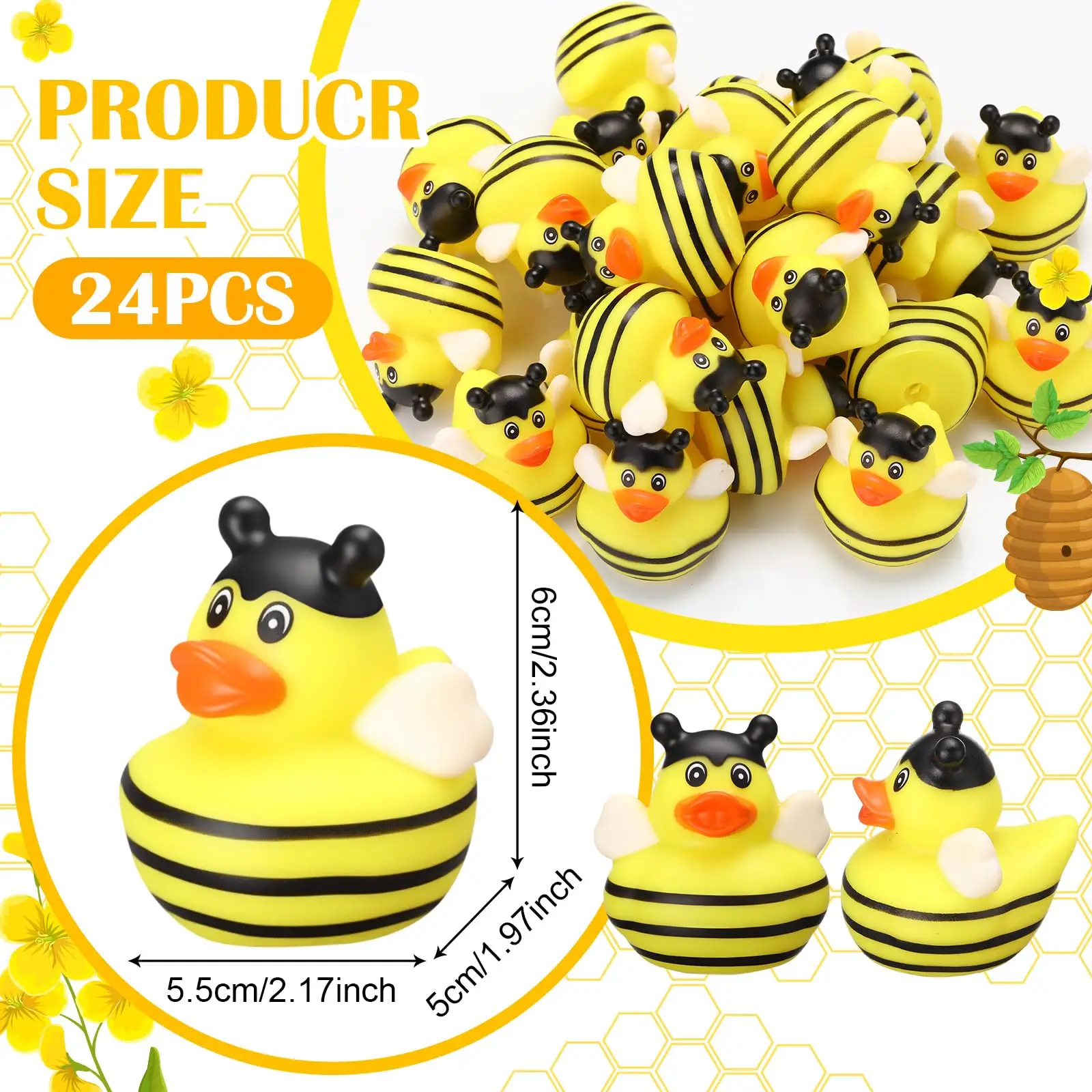 24/48 Pieces Bee Rubber Ducks 4 Styles Rubber Ducks Toys Fun and Adorable Toy Duck Ducks Gifts Birthday Party Duck Bathtub Toys