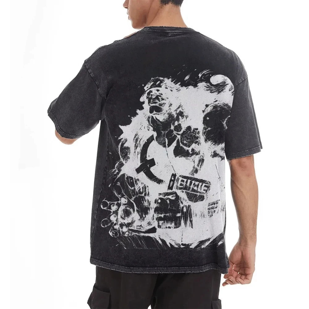 ONE PIECE Impresso Camiseta de Manga Curta Casual Verão Desgaste Masculino Roupas de Rua Camiseta Masculina Lavada e Velho Confortável Pop