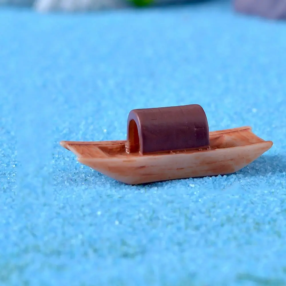 Micro Landscape Micro Landscape Boat Resin Awning Boats Mini Boat Fish Tank Decoration Wooden Boat Retro Figurines