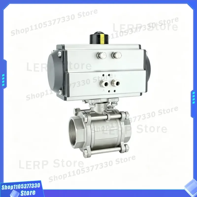 Q611F 304 Stainless Steel Pneumatic Ball Valve DN25 Threaded Quick Connect Three Piece Anti Rust Design For Gas System