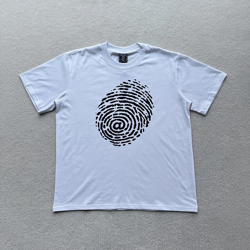 2026 New Arrival ADWYSD Men's T Shirt Vintage Loose Tee Minimal Fingerprint Graphic High Quality Casual Top