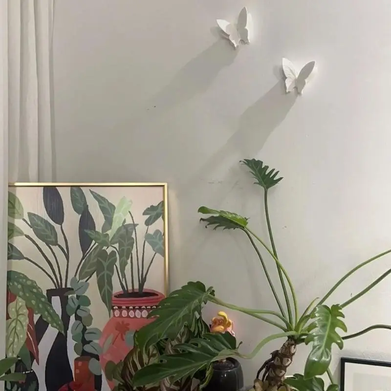 3D Butterfly Wall Decors, 2-Piece Raised White Plasters Accent Display 55KF