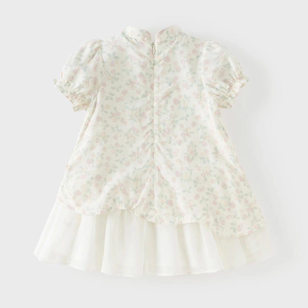 Dave Bella Girls Mesh Dresses Summer Children Sweet Dress Kids Clothing Cool Elegant Party Fashion Casual Floral Print DB2262102