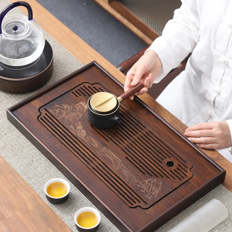 Wooden Tea Tray Storage Bamboo Ramadan Presentation Small Tray Rectangular Office Accessories Cafes