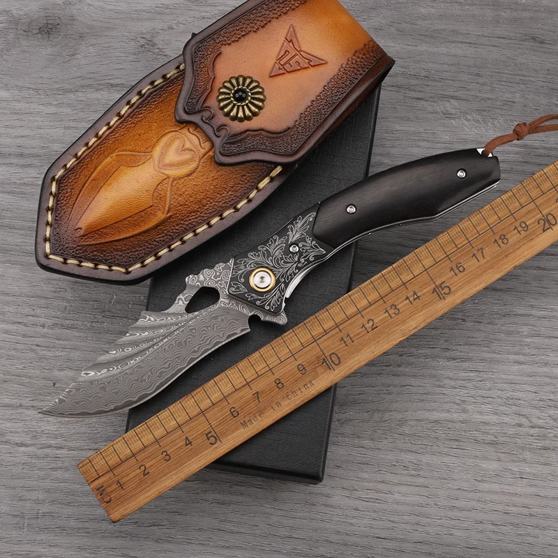 

VG10 core Damascus steel forging folding knife with high hardness for outdoor camping, portable self-defense EDC tool