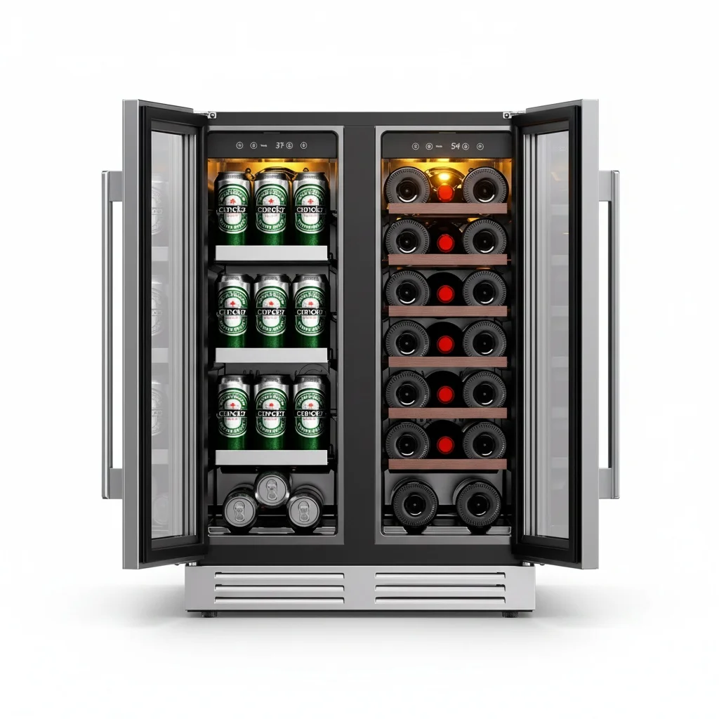 

Dual Zone Wine Cooler, 36-Bottle Stainless Steel Beverage Fridge, Compressor Wine Cellar, Under Cabinet Built-in Fridge