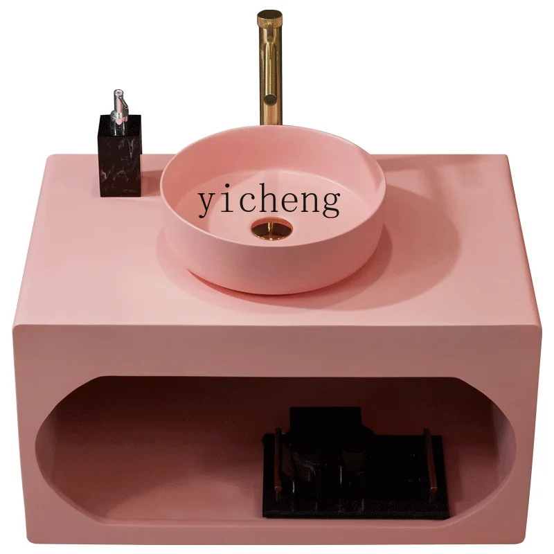 

YY Nordic Pink Bathroom Cabinet Combination Wash Basin Washbasin Wall-Mounted Table Basin