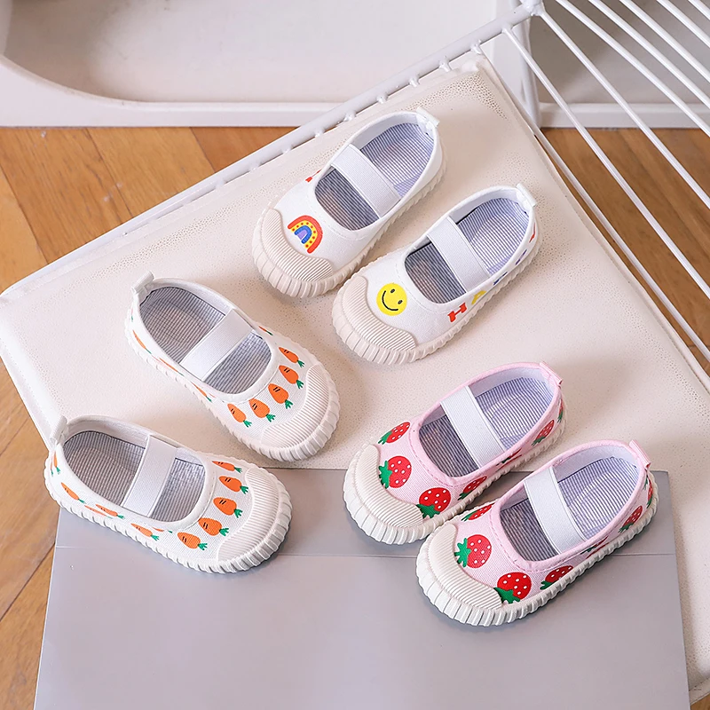 Autumn Boys Girl's Canvas Shoes Elastic Band Cute Daily Kid's Flat Shoe Three Patterns Anti-slip All-mathch School Children Shoe