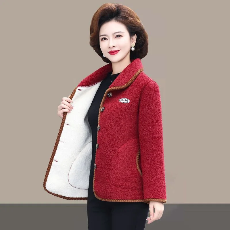 

Fashion Lamb Wool Cotton Coat 2025 Winter Coat Middle-aged Elderly Women Jacket Thicken Warm Parka Fashion Granular Velvet Coats