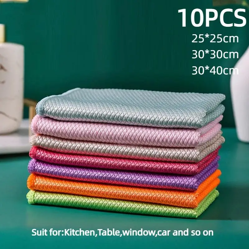 10Pcs Microfiber Kitchen Towel Ultra Soft Magic Cleaning Cloth Absorbent Cleaning Rags Reusable Wipe Cloths Dishcloth