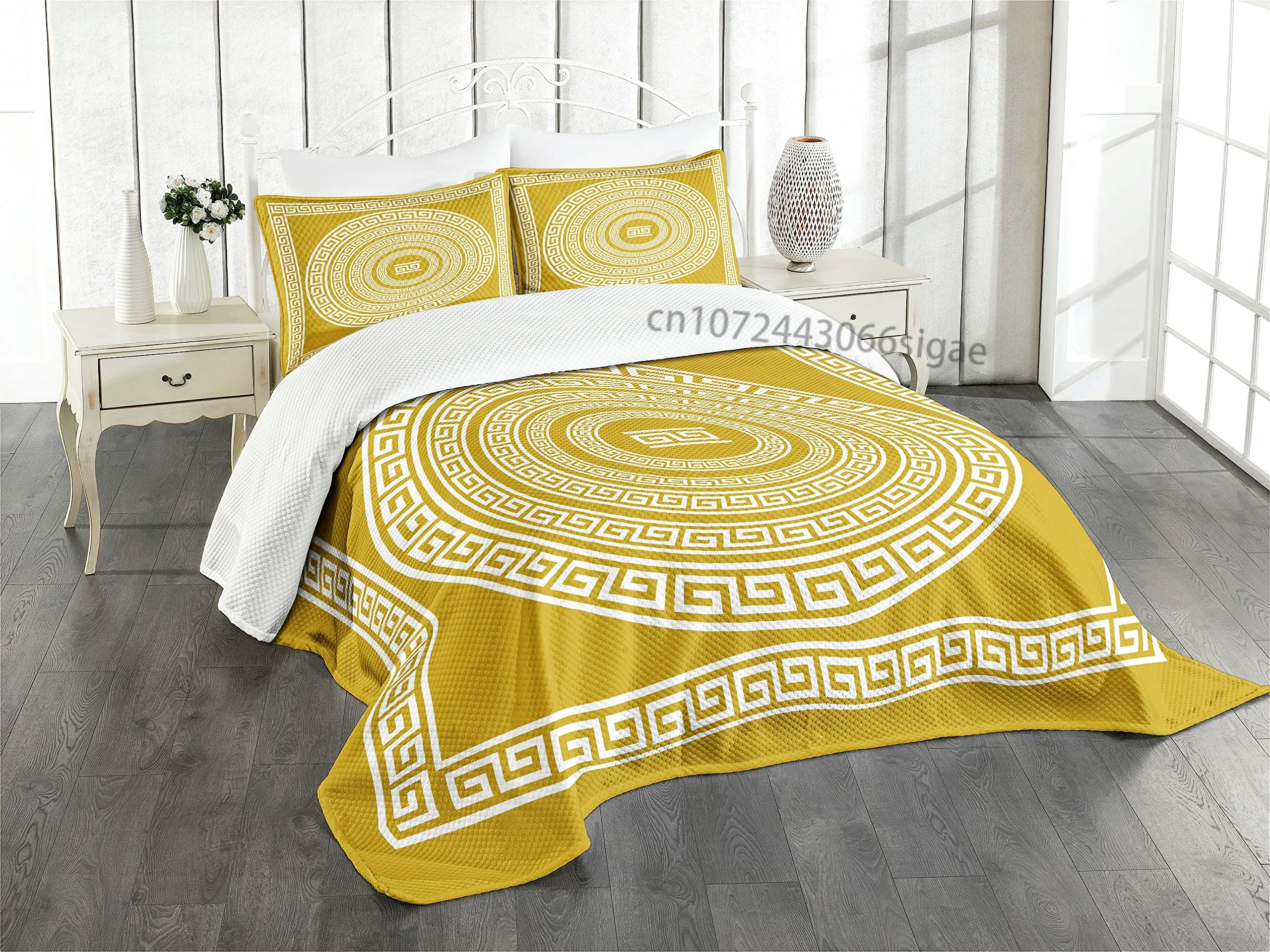 Greek Duvet Cover Set, Frieze with Vintage Ornament Meander Pattern From Greece Decor 3 Piece Bedding Set with 2 Pillow Shams